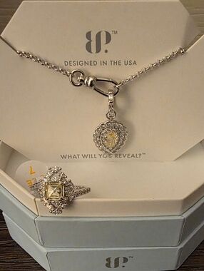 BP  Silver Necklace with Yellow Lemon Center Pear Pendant